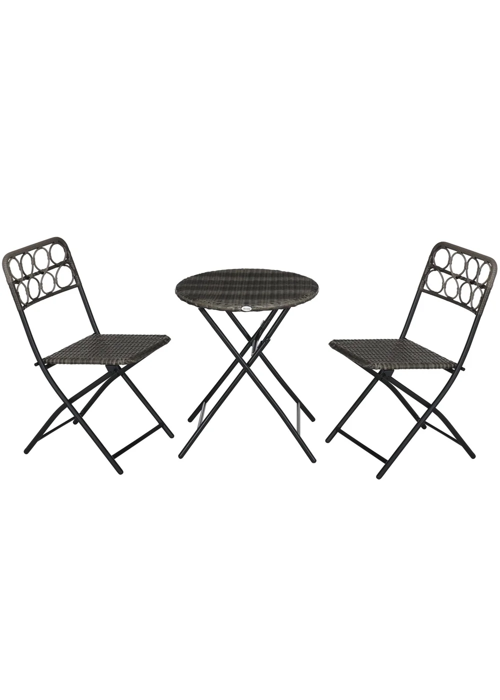 Outsunny 3 PCS Folding Rattan Wicker Bistro Set Coffee Table Set Grey - One Size Image 2