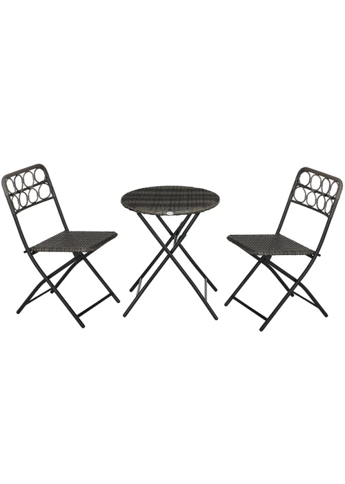 Outsunny 3 PCS Folding Rattan Wicker Bistro Set Coffee Table Set Grey - One Size Image 2