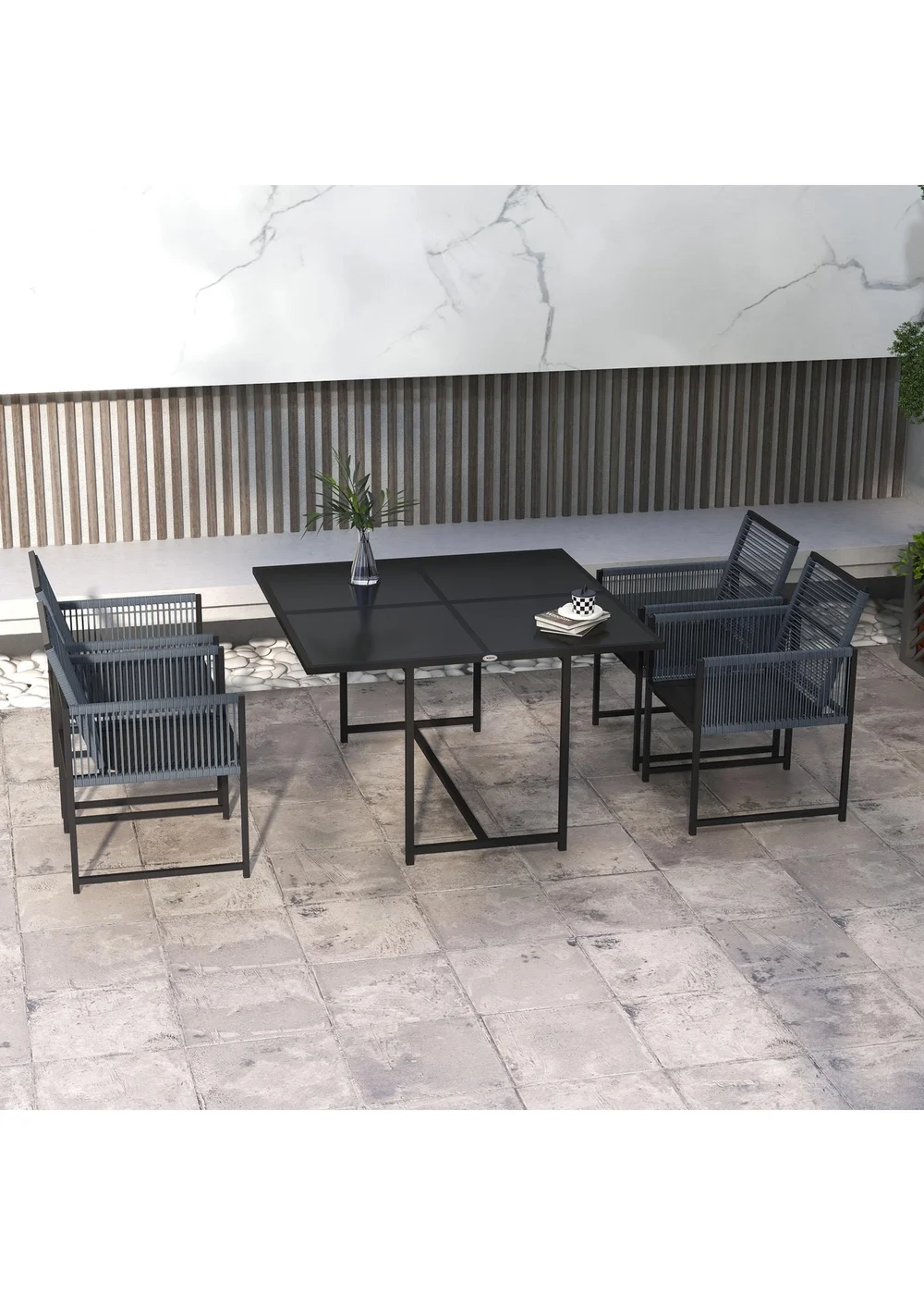 Outsunny 5 Pieces Patio Dining Set with Foldable Back - One Size Image 1