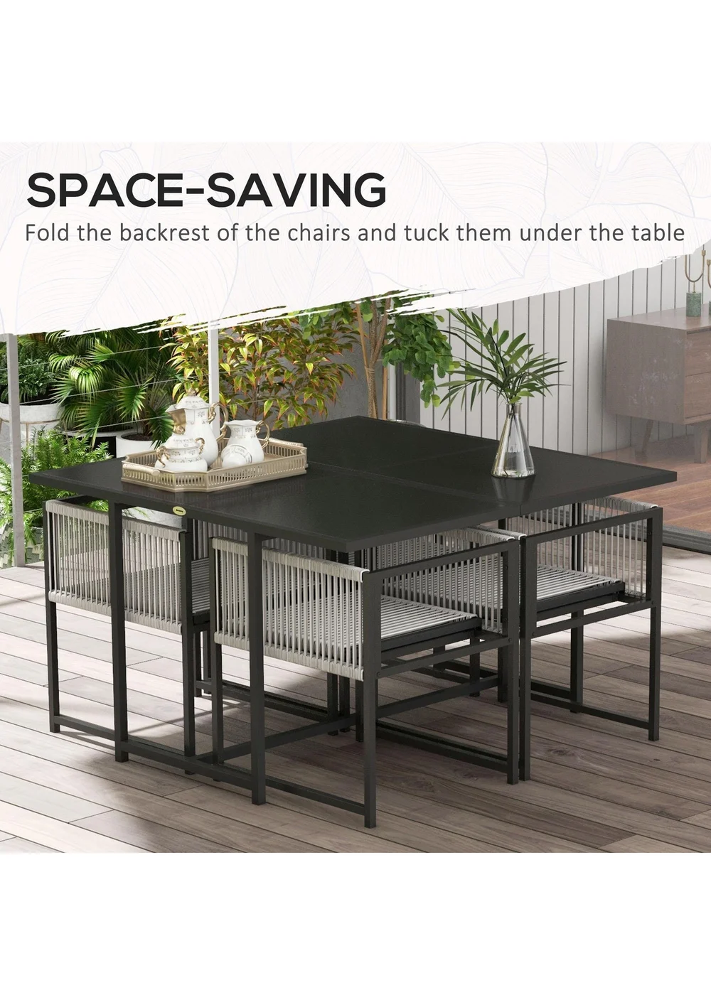 Outsunny 5 Pieces Patio Dining Set with Foldable Back - One Size Image 4
