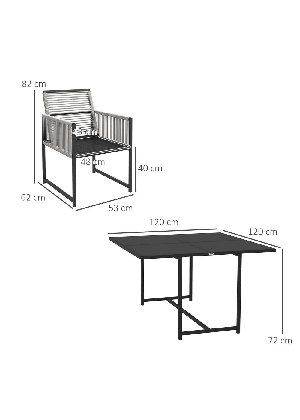 Outsunny 5 Pieces Patio Dining Set with Foldable Back - One Size Image 3