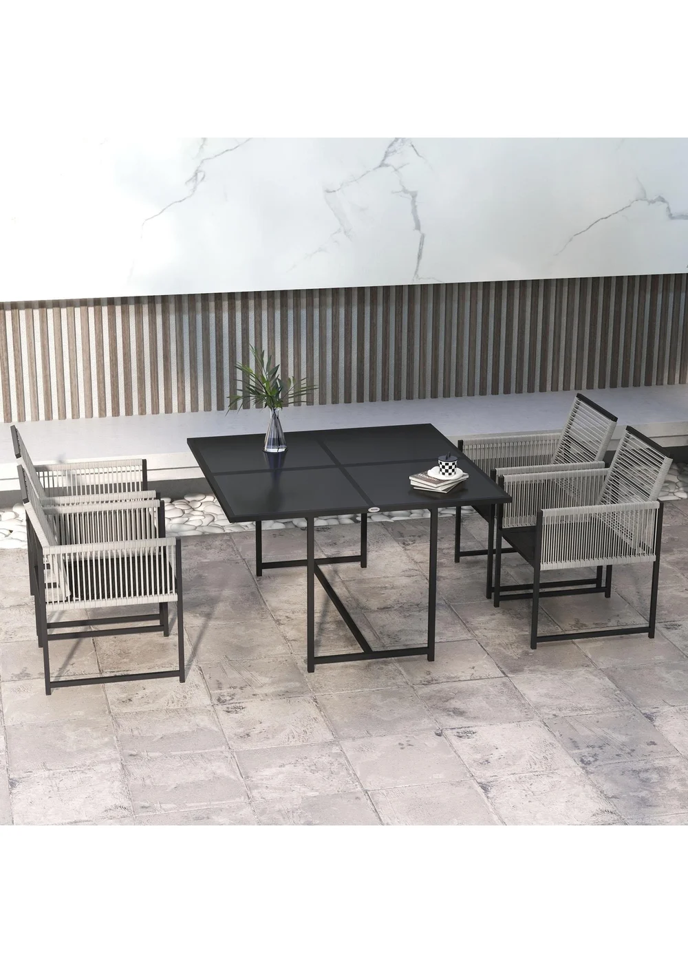 Outsunny 5 Pieces Patio Dining Set with Foldable Back - One Size Image 1