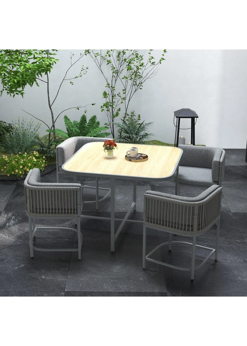 Outsunny 4 Seater Rattan Dining Set with Cushions - One Size Image 1