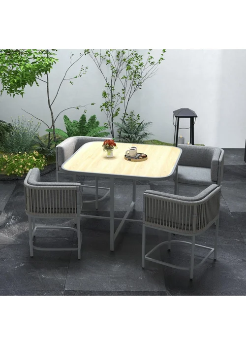 Outsunny 4 Seater Rattan Dining Set with Cushions - One Size Image 1