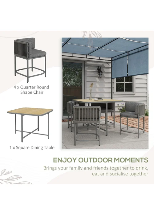 Outsunny 4 Seater Rattan Dining Set with Cushions - One Size Image 4