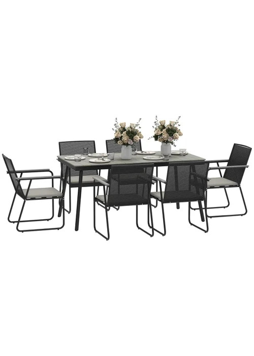 Outsunny 6 Seater Garden Dining Set with Cushions Rattan Backrest - One Size Image 2
