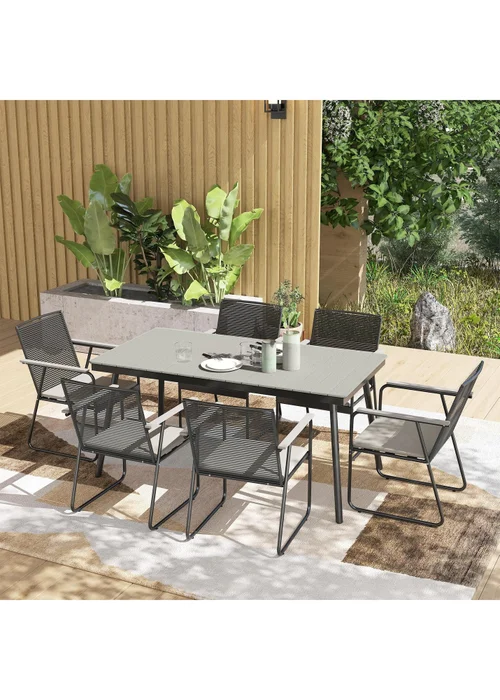 Outsunny 6 Seater Garden Dining Set with Cushions Rattan Backrest - One Size Image 1