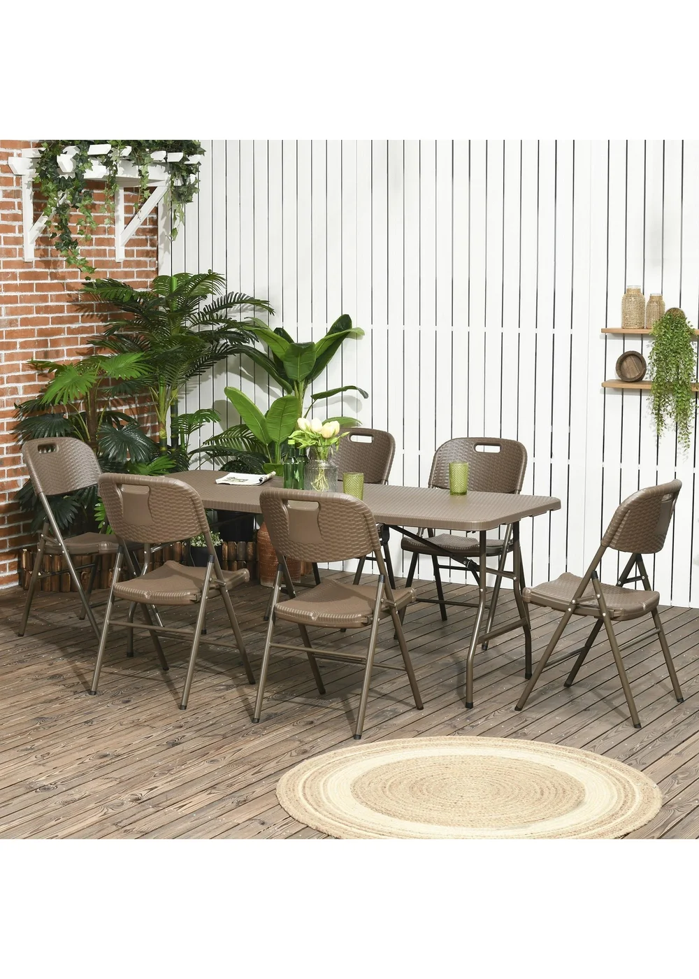 Outsuny HDPE Molding Design Resin Rattan Dining Set Foldable Table and Chairs - One Size Image 1