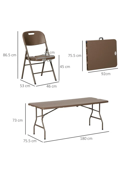 Outsuny HDPE Molding Design Resin Rattan Dining Set Foldable Table and Chairs - One Size Image 3