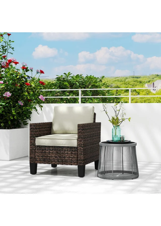 Outsunny Single Rattan Chair Garden Armchair with Cushions