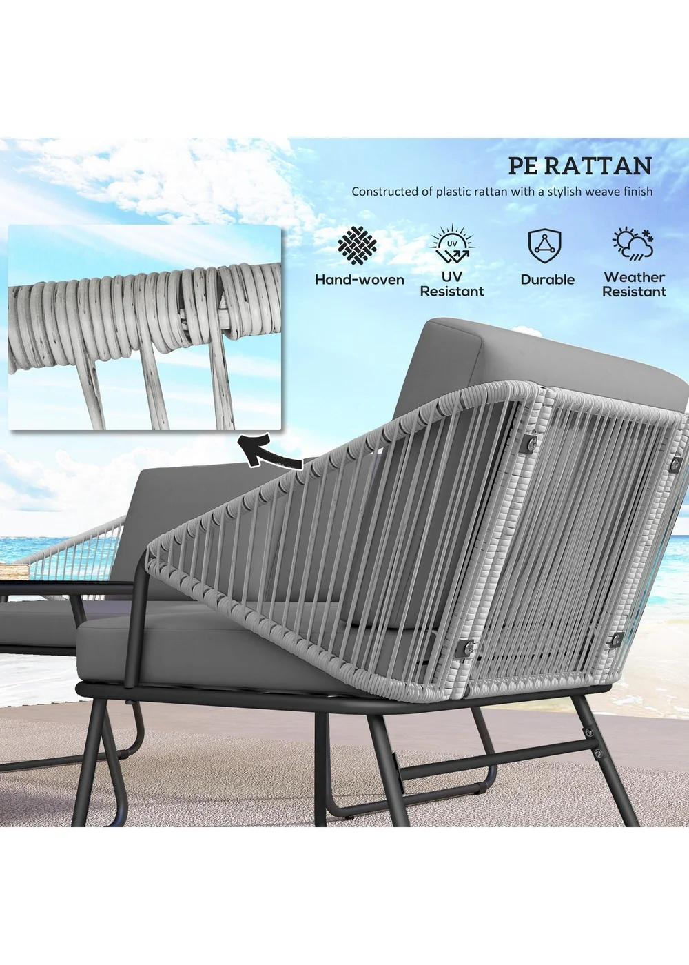 Outsunny 4 Piece Rattan Garden Furniture Set with Cushions - One Size Image 5