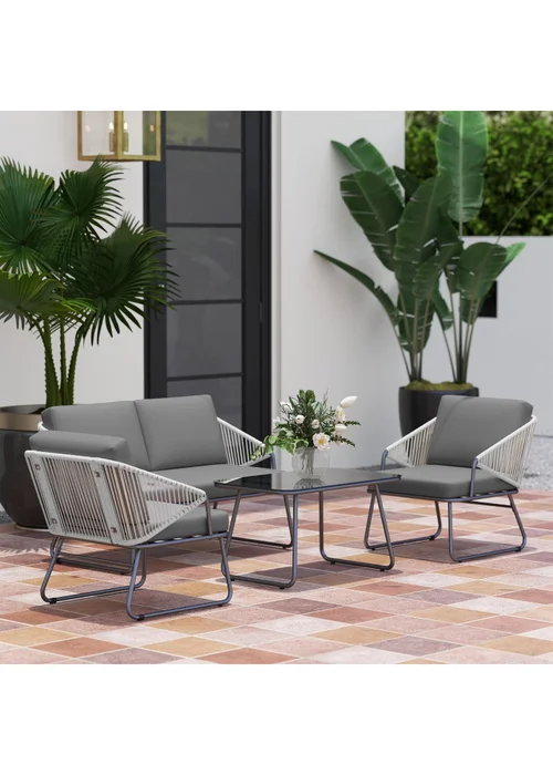 Outsunny 4 Piece Rattan Garden Furniture Set with Cushions - One Size Image 1