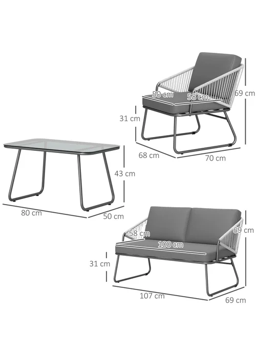 Outsunny 4 Piece Rattan Garden Furniture Set with Cushions - One Size Image 3