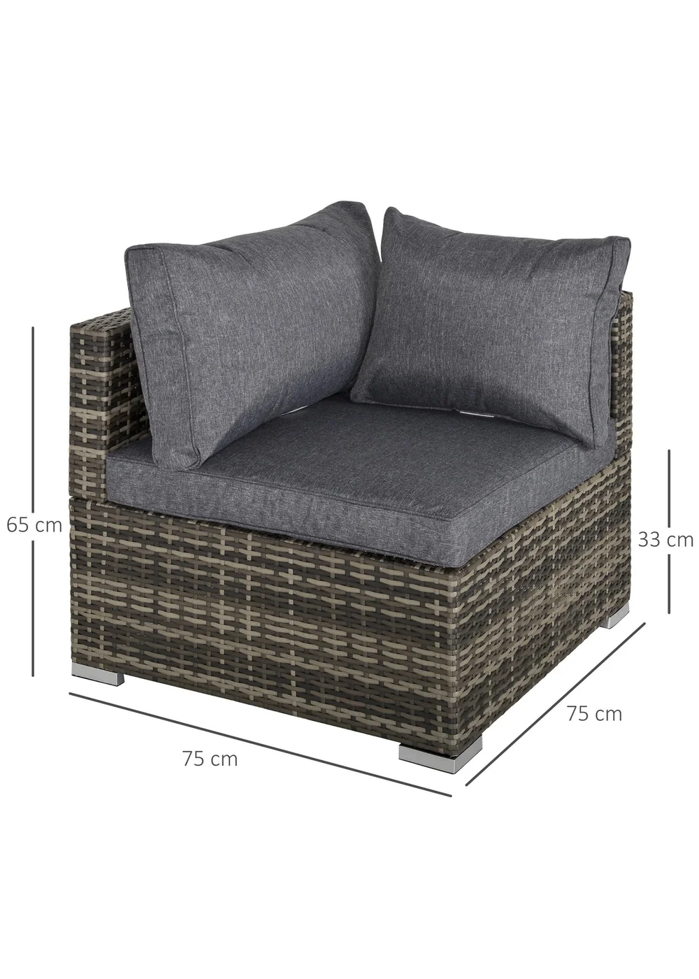 Outsunny Rattan Corner Sofa Garden Rattan Furniture Single Sofa Chair - One Size Image 3