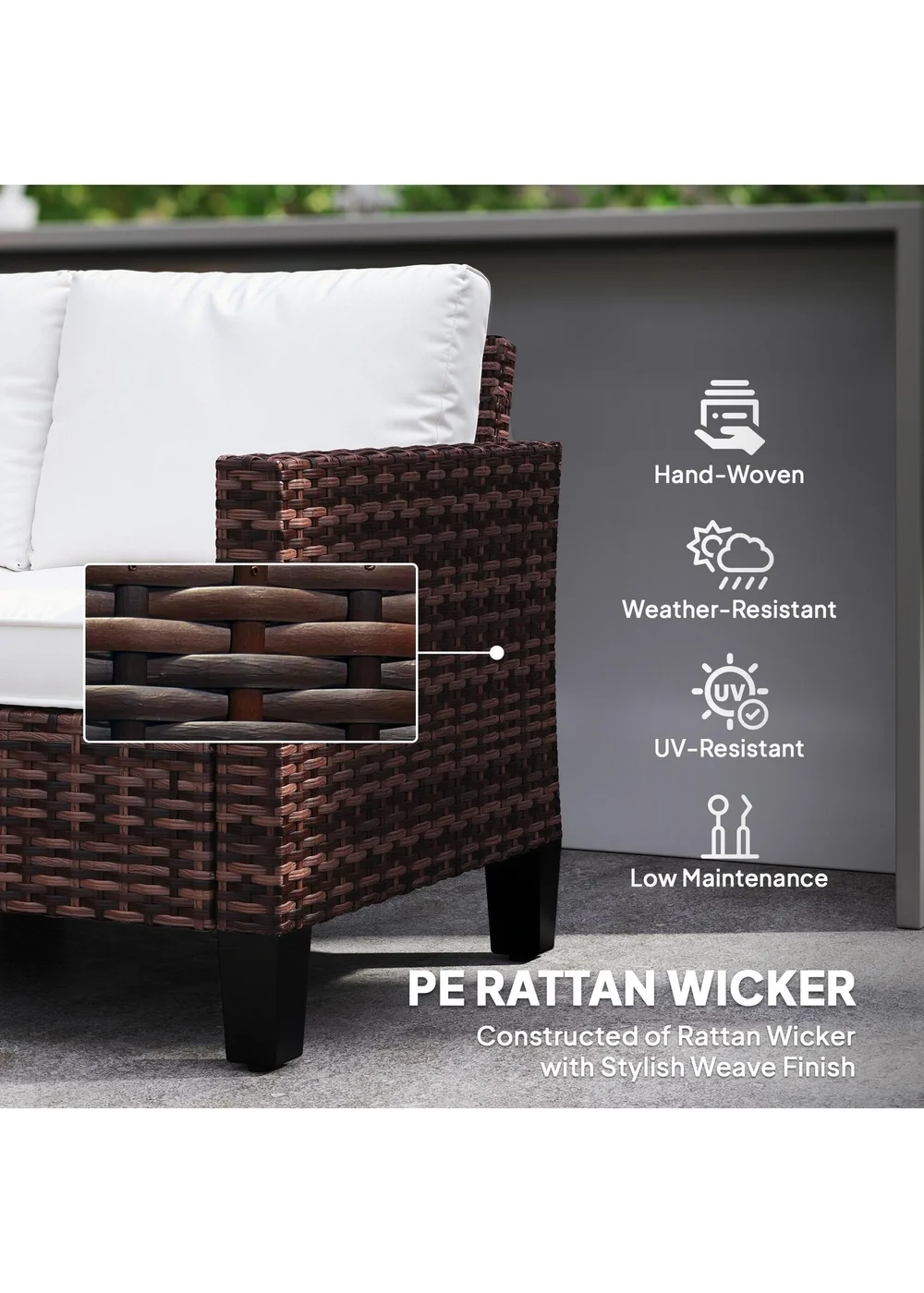 Outsunny Rattan Sofa with Cushions 2 Seater Garden Furniture - One Size Image 5