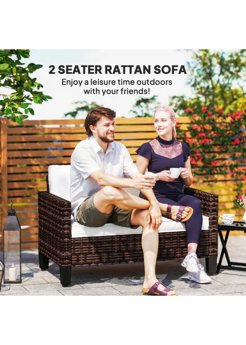Outsunny Rattan Sofa with Cushions 2 Seater Garden Furniture - One Size Image 4