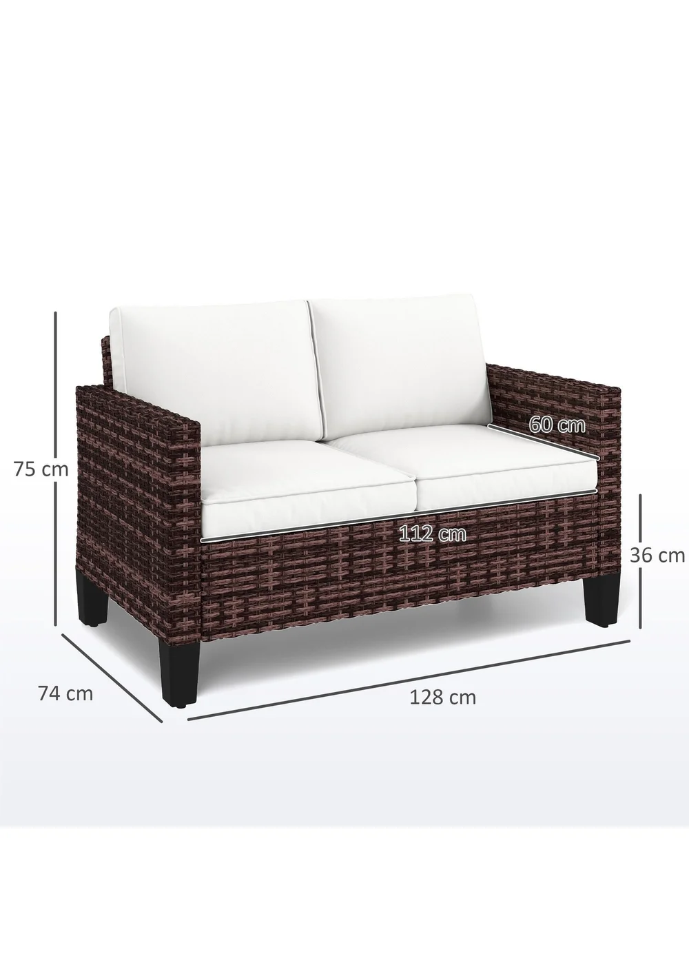 Outsunny Rattan Sofa with Cushions 2 Seater Garden Furniture - One Size Image 3