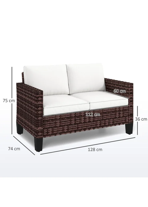 Outsunny Rattan Sofa with Cushions 2 Seater Garden Furniture - One Size Image 3