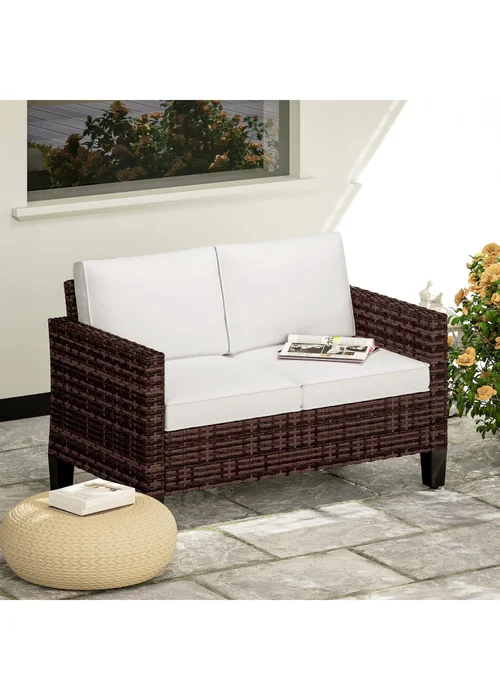 Outsunny Rattan Sofa with Cushions 2 Seater Garden Furniture - One Size Image 1