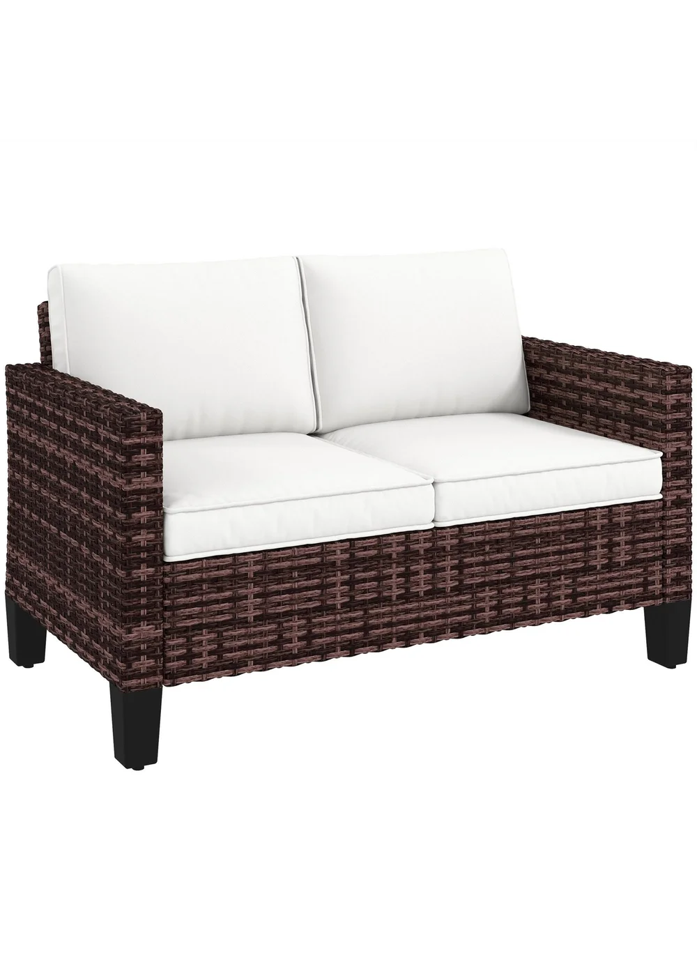 Outsunny Rattan Sofa with Cushions 2 Seater Garden Furniture - One Size Image 2
