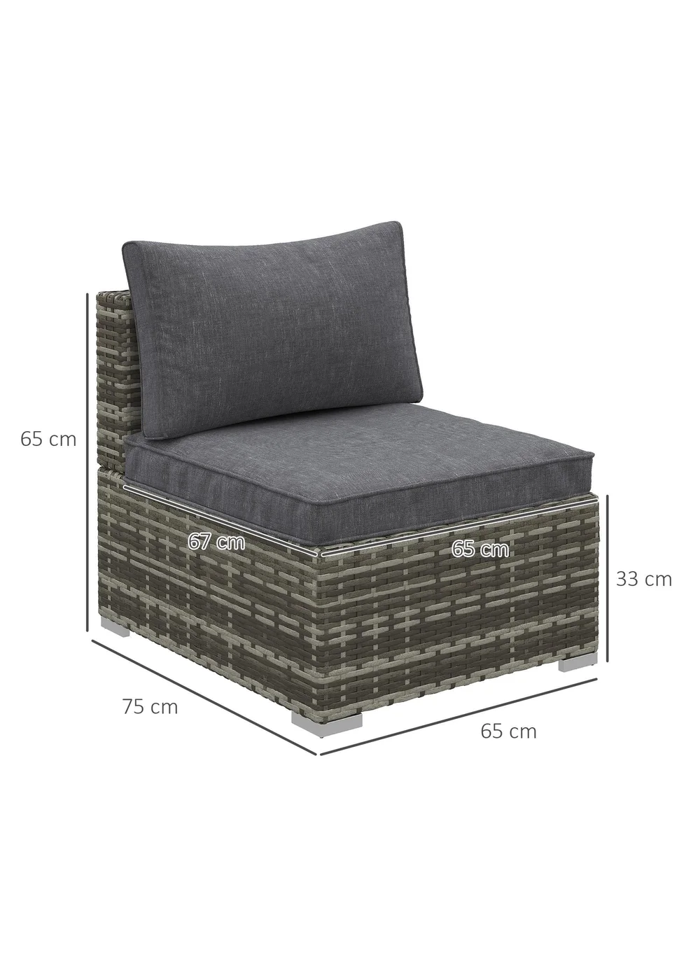 Outsunny Outdoor Garden Furniture Rattan Single Middle Sofa with Cushions - One Size Image 3