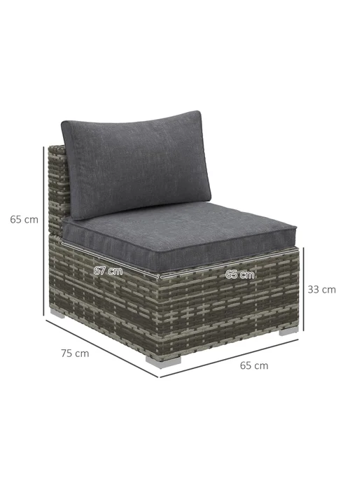 Outsunny Outdoor Garden Furniture Rattan Single Middle Sofa with Cushions - One Size Image 3