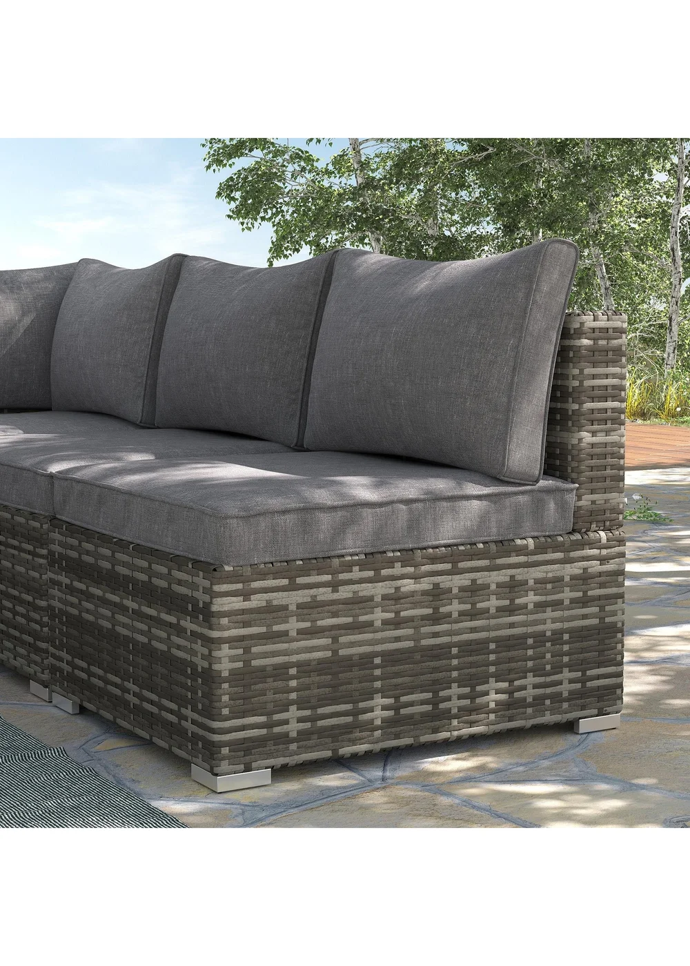 Outsunny Outdoor Garden Furniture Rattan Single Middle Sofa with Cushions - One Size Image 1
