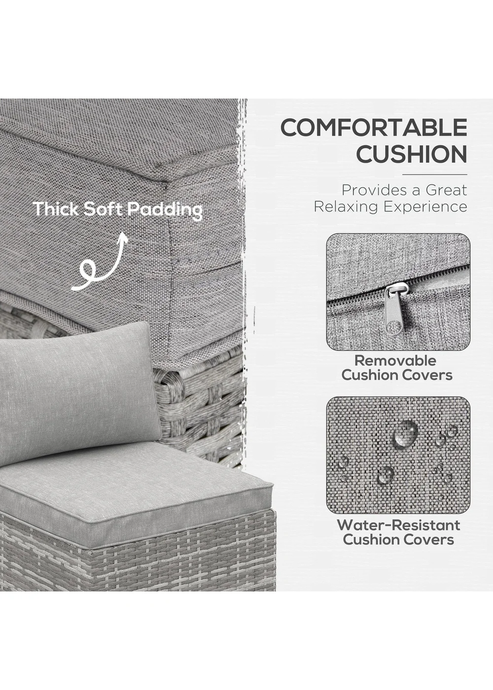 Outsunny Outdoor Garden Furniture Rattan Single Middle Sofa with Cushions - One Size Image 5