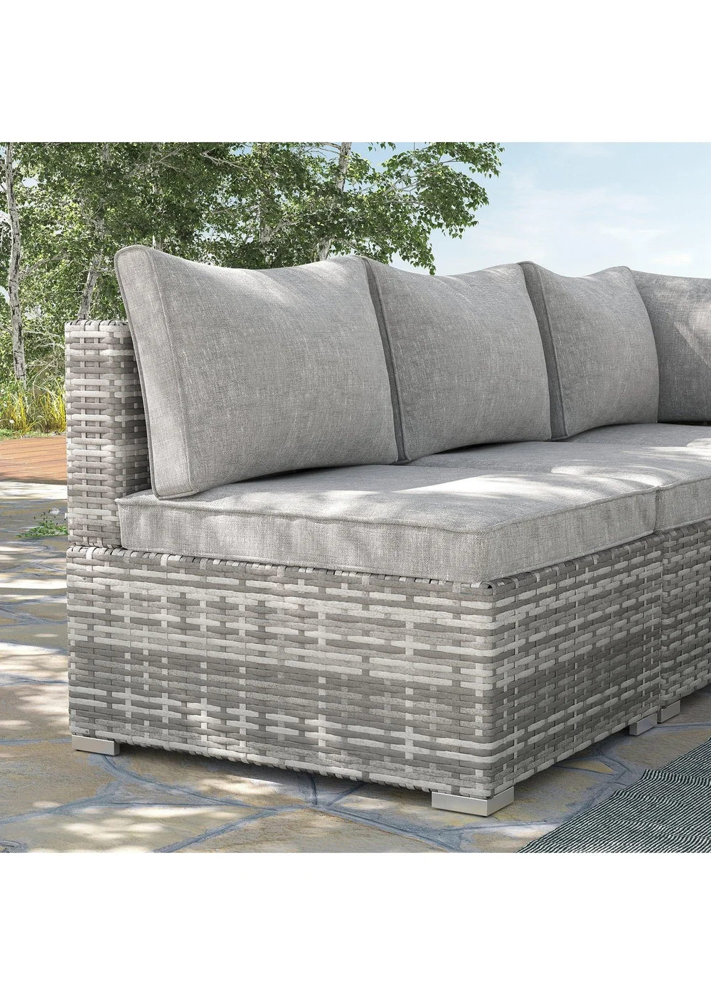 Outsunny Outdoor Garden Furniture Rattan Single Middle Sofa with Cushions - One Size Image 1