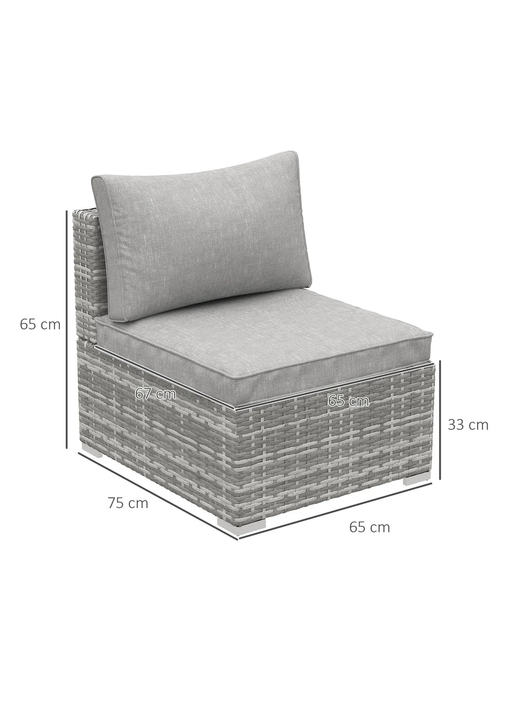 Outsunny Outdoor Garden Furniture Rattan Single Middle Sofa with Cushions - One Size Image 3