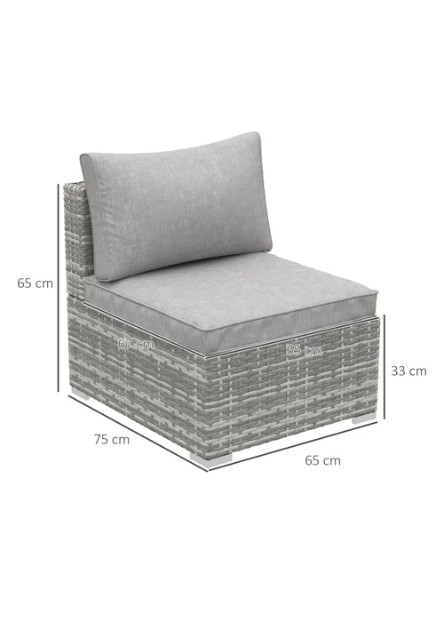 Outsunny Outdoor Garden Furniture Rattan Single Middle Sofa with Cushions - One Size Image 3