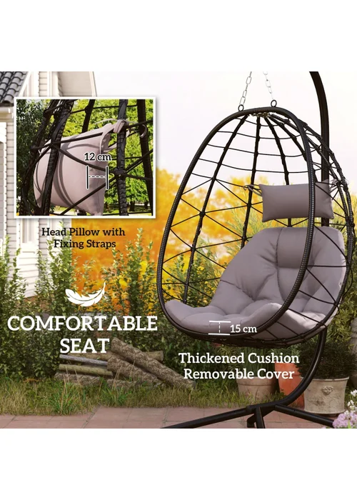 Outsunny Garden Egg Chair Outdoor Hanging Swing Chair Folding Basket - One Size Image 4