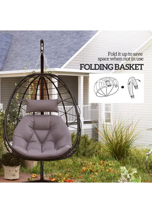 Outsunny Garden Egg Chair Outdoor Hanging Swing Chair Folding Basket - One Size Image 5