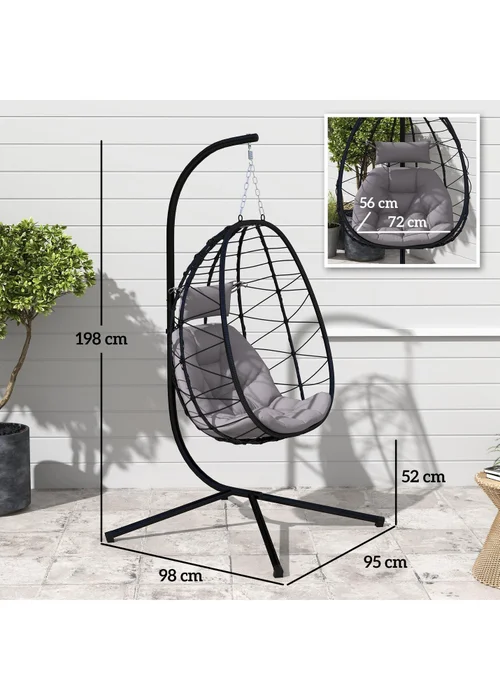 Outsunny Garden Egg Chair Outdoor Hanging Swing Chair Folding Basket - One Size Image 3