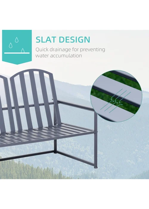Outsunny 2 Seat Steel Patio Garden Bench Chair Slat Design Backyard Porch Grey - One Size Image 5