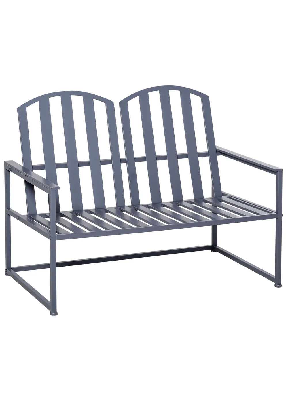 Outsunny 2 Seat Steel Patio Garden Bench Chair Slat Design Backyard Porch Grey - One Size Image 2