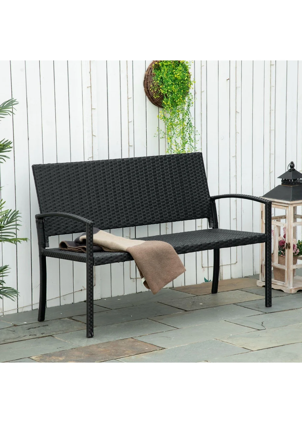 Outsunny Patio Rattan 2 Seater Garden Bench Love Seater Garden Armchair - One Size Image 1