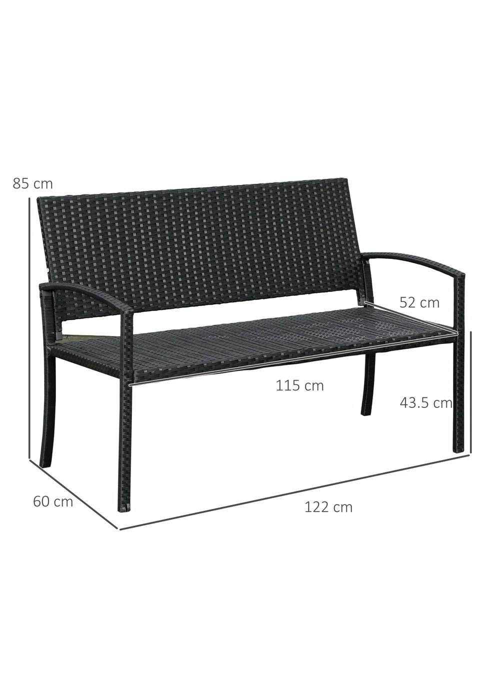 Outsunny Patio Rattan 2 Seater Garden Bench Love Seater Garden Armchair - One Size Image 3