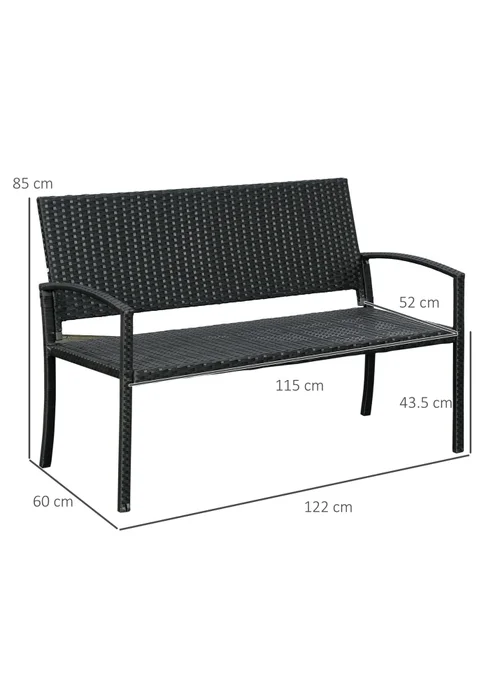 Outsunny Patio Rattan 2 Seater Garden Bench Love Seater Garden Armchair - One Size Image 3