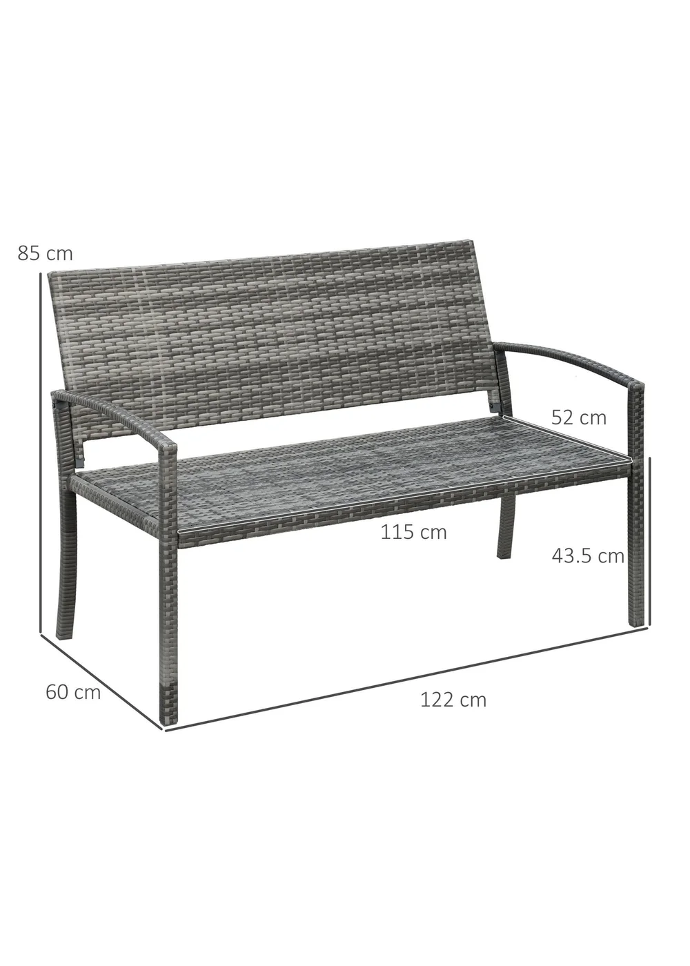 Outsunny Patio Rattan 2 Seater Garden Bench Love Seater Garden Armchair - One Size Image 3