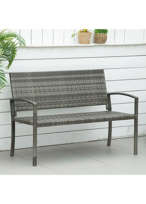 Outsunny Patio Rattan 2 Seater Garden Bench Love Seater Garden Armchair - One Size Image 1