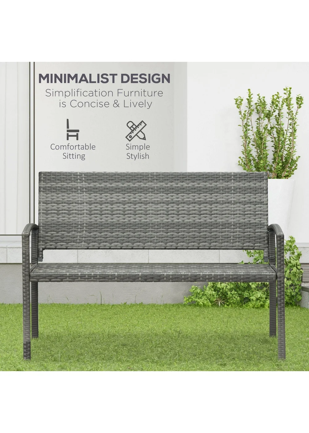 Outsunny Patio Rattan 2 Seater Garden Bench Love Seater Garden Armchair - One Size Image 4