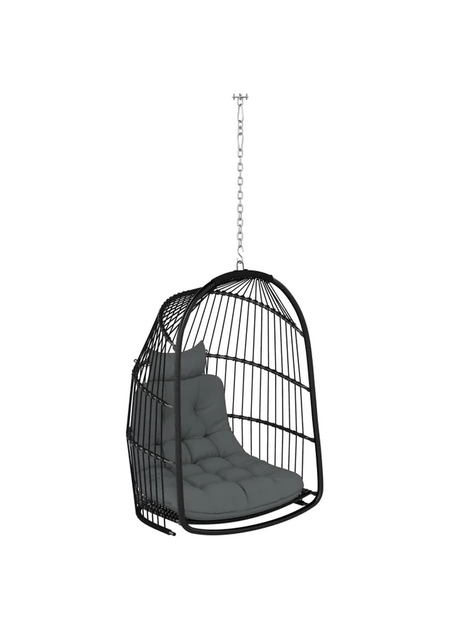 Outsunny Rattan Egg Chair with Installation Kit Indoor Outdoor Swing Chair
