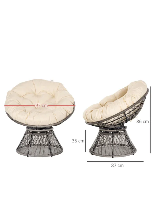 Outsunny Swivel Rattan Papasan Moon Bowl Chair Round Outdoor with Padded - One Size Image 3
