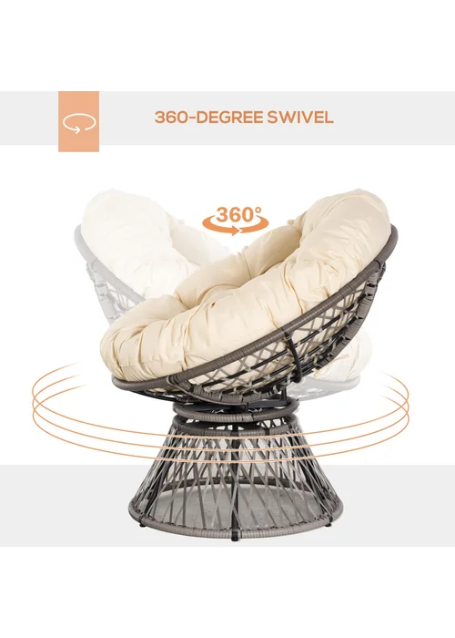 Outsunny Swivel Rattan Papasan Moon Bowl Chair Round Outdoor with Padded - One Size Image 4