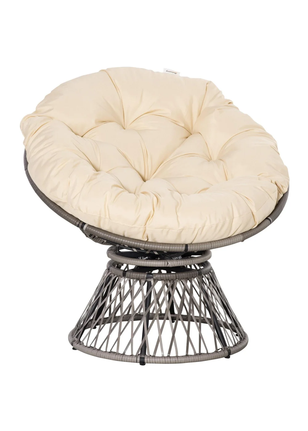 Outsunny Swivel Rattan Papasan Moon Bowl Chair Round Outdoor with Padded - One Size Image 2