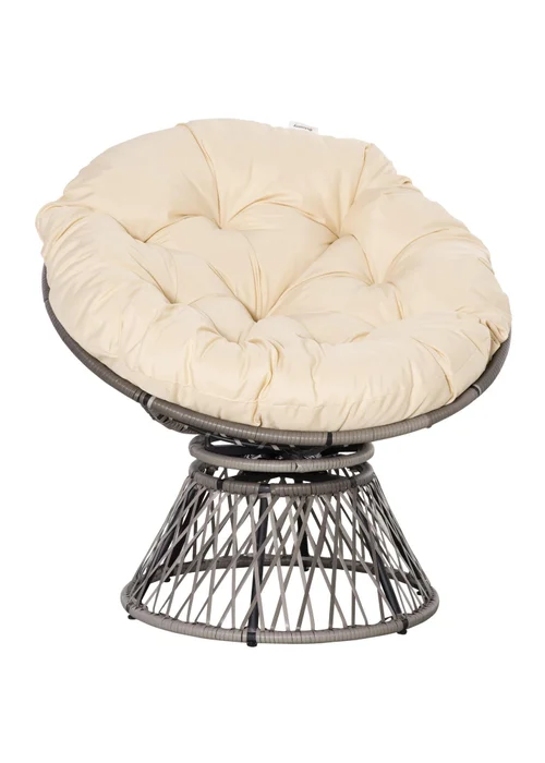 Outsunny Swivel Rattan Papasan Moon Bowl Chair Round Outdoor with Padded - One Size Image 2