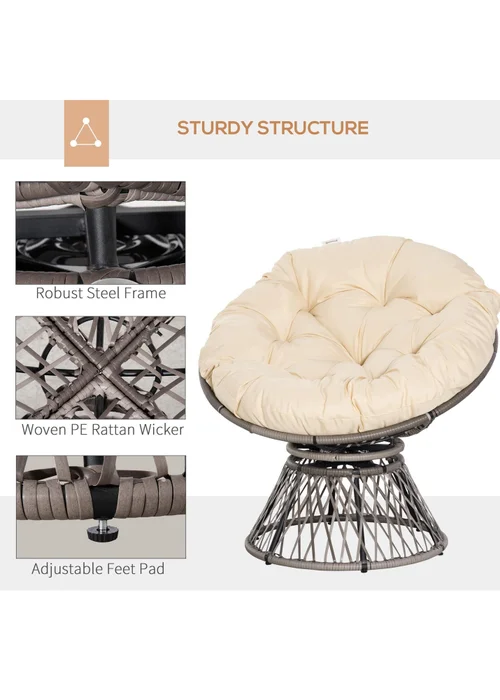 Outsunny Swivel Rattan Papasan Moon Bowl Chair Round Outdoor with Padded - One Size Image 5