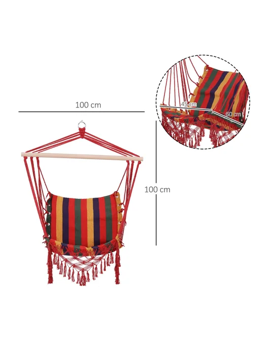 Outsunny Hammock Chair Swing Colourful Striped Seat Porch Indoor Outdoor Hanging - One Size Image 3