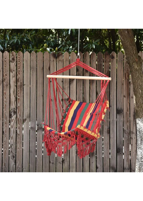 Outsunny Hammock Chair Swing Colourful Striped Seat Porch Indoor Outdoor Hanging - One Size Image 1